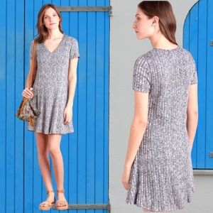 Anthropologie Dolan Ribbed Knit Swing Dress Sz Medium In Blue V-Neck Boho.
